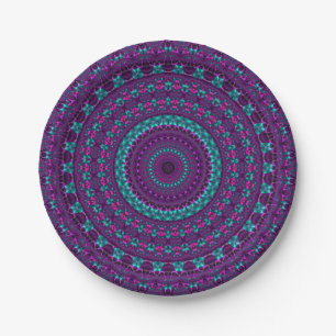 Plato De Papel bajo+polo,violeta,violeta,turquesa,verde azulada,m