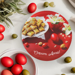 Plato De Papel Baklava de Pascua Griega con Huevos y Lirios Invit