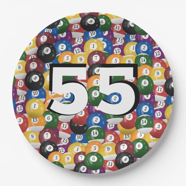 Plato De Papel Balas de Billiard por 55 años (Anverso)