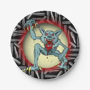 Plato De Papel Balas plateadas, Werewolf gris, Halloween de luna 