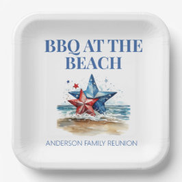 Plato De Papel Balcón azul rojo en la playa