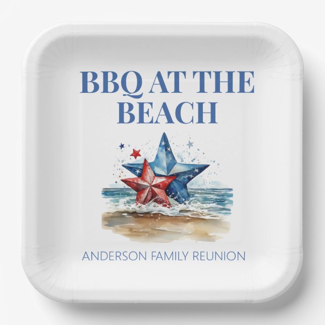 Plato De Papel Balcón azul rojo en la playa (Anverso)