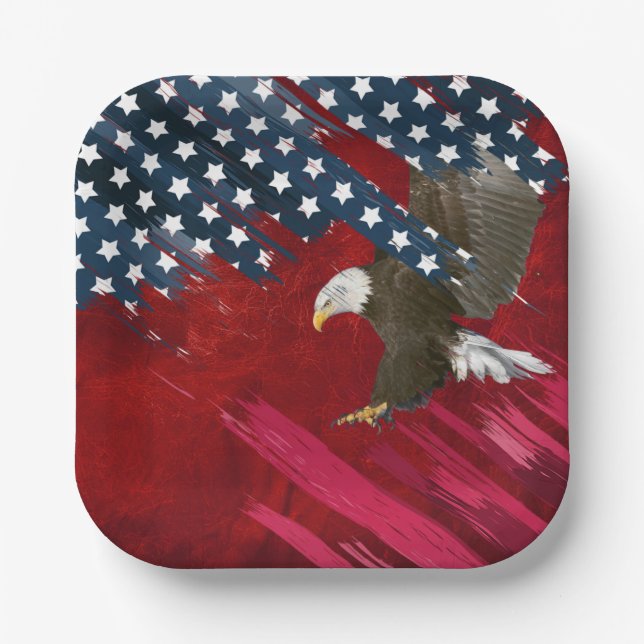 Plato De Papel Bald Eagle on American Flag Abstract (Anverso)