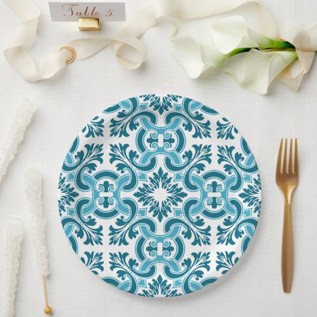 Plato De Papel Baldosa azul portuguesa (Boda)