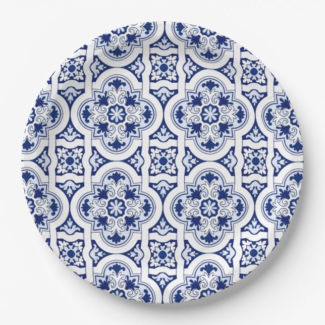 Plato De Papel Baldosa azul portuguesa (Anverso)