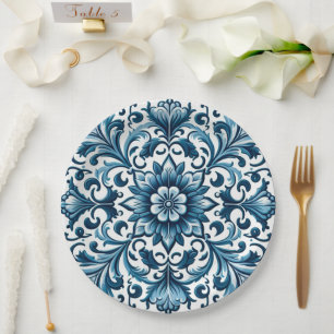 Plato De Papel Baldosa azul portuguesa