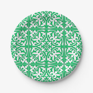 Plato De Papel Baldosa marroquí - jade verde y blanco