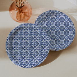 Plato De Papel Baldosas Azules Y Blancas Positano Baby Shower Bru