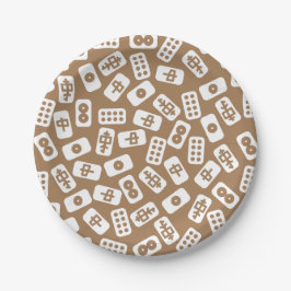 Plato De Papel Baldosas de Mahjong blancas en marrón