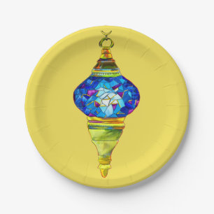 Plato De Papel Baldosas de mosaico de las lámparas turcas azules 