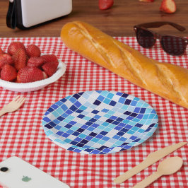 Plato De Papel Baldosas de piscina, mosaicos azules, patrón geomé