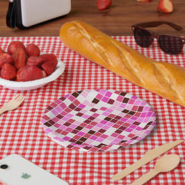 Plato De Papel Baldosas de piscina, mosaicos rosados, patrón geom