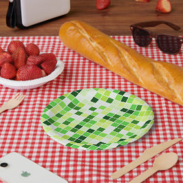 Plato De Papel Baldosas de piscina, mosaicos verdes, patrón geomé