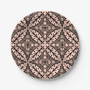 Plato De Papel Baldosas marroquíes - rosa melocotón y negro