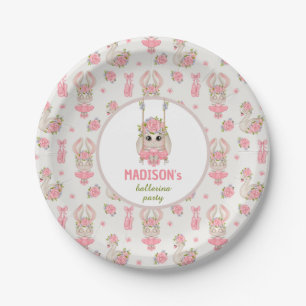 Plato De Papel Balerina conejita chica floral verde rosa