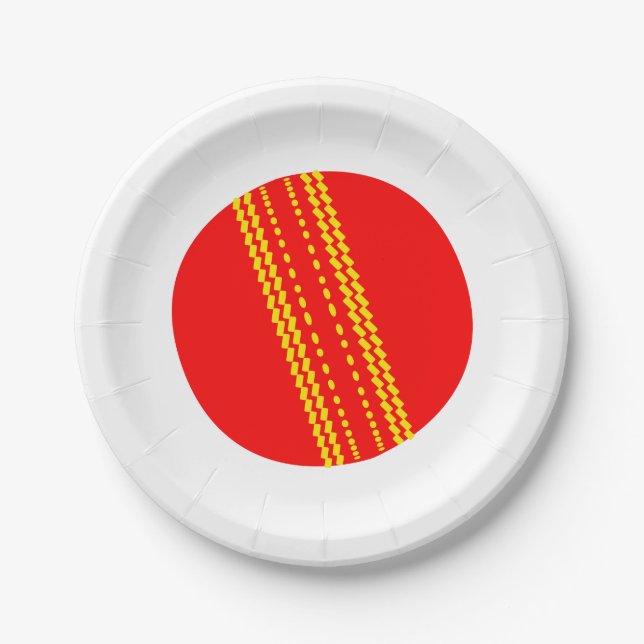 Plato De Papel Ball de Cricket Rojo (Anverso)