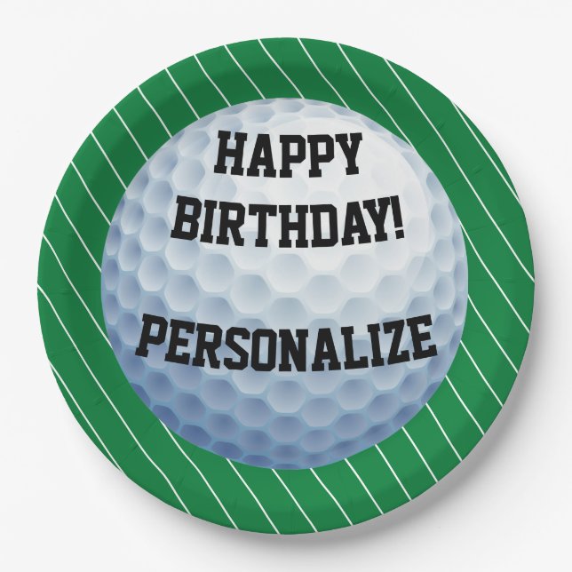 Plato De Papel Ball de golf personalizado Feliz cumpleaños (Anverso)