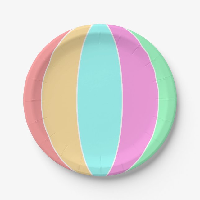 Plato De Papel Ball de playa de color Pastel (Anverso)