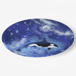Plato De Papel Ballena asesina en luna llena - Dibujo de arte - A
