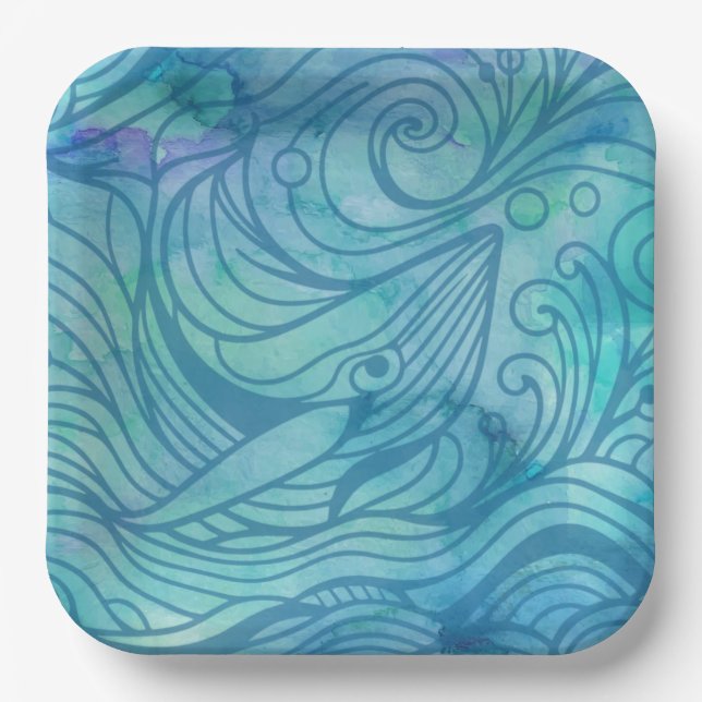 Plato De Papel Ballena - Azul (Anverso)