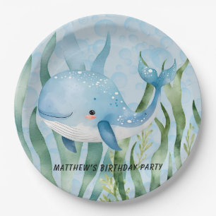 Plato De Papel Ballena azul bajo la fiesta de cumpleaños Sea Boy