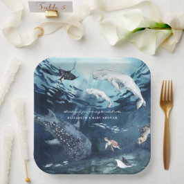 Plato De Papel Ballena Beluga | Baby Shower Oceánico
