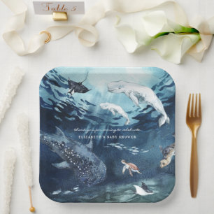 Plato De Papel Ballena Beluga   Baby Shower Oceánico