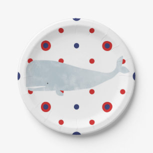 Plato De Papel Ballena de acuarela gris náutico Fiesta de puntos 