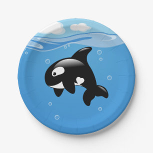 Plato De Papel Ballena de orca corta en el océano