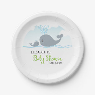 Plato De Papel Ballena linda y ballena del bebé, Baby Shower