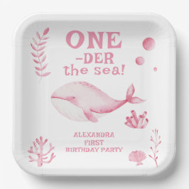 Plato De Papel Ballena Rosa Oneder El Mar 1er Cumpleaños 