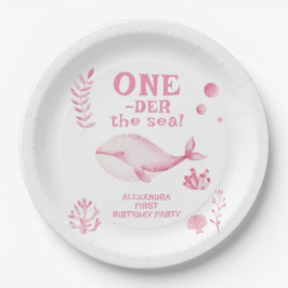 Plato De Papel Ballena Rosa Oneder El Mar 1er Cumpleaños 