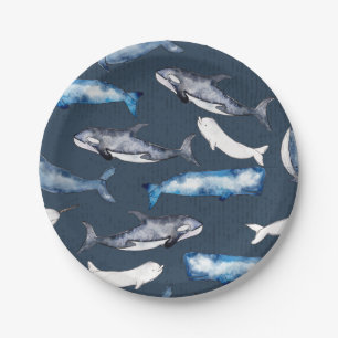 Plato De Papel Ballenas acuarelas