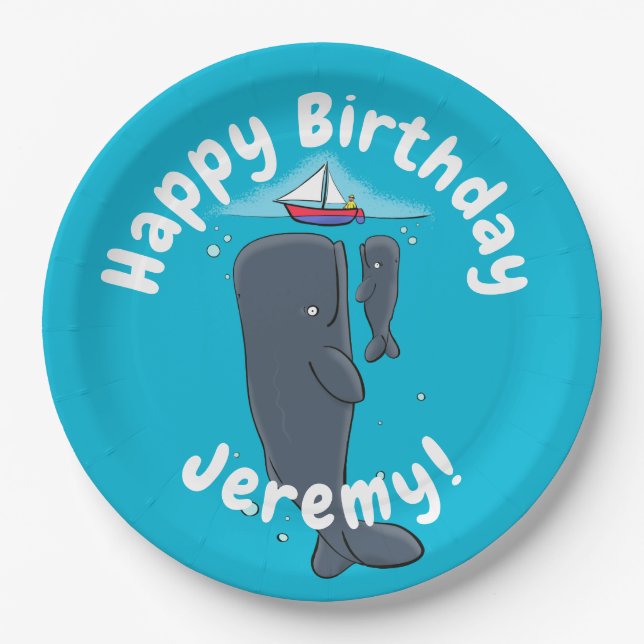 Plato De Papel Ballenas cortas y ilustracion personalizado de vel (Anverso)