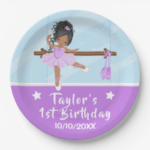 Plato De Papel Ballerina Americana Africana Purple Tutu Birthday