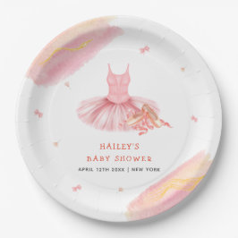 Plato De Papel Ballerina Chica Baby Shower color de agua rosa ele