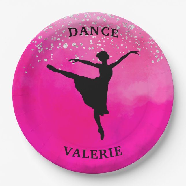 Plato De Papel Ballerina Dance Pink Ombre Sparkle (Anverso)
