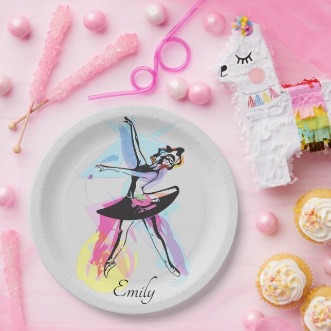 Plato De Papel Ballerina Dancer Watercolor Tema Personalizado (Fiesta)