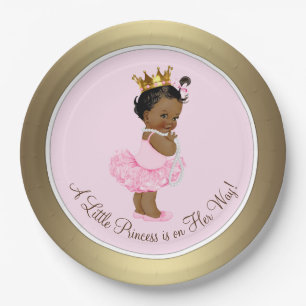 Plato De Papel Ballerina de etnia Princesa de oro rosa Baby Showe