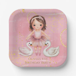 Plato De Papel Ballerina de tinta dorada rosada 00th Birthday Par
