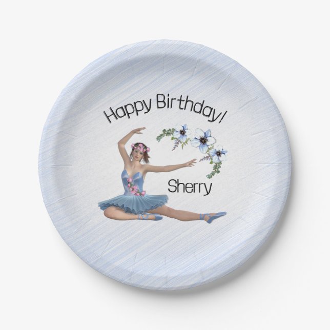 Plato De Papel Ballerina en cumpleaños azul (Anverso)