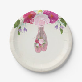 Plato De Papel Ballerina floral rosa primer cumpleaños 7" Plate