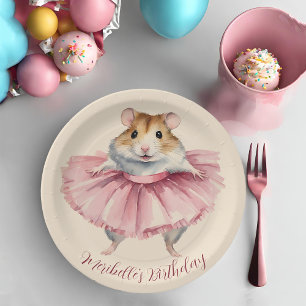Plato De Papel Ballerina Hamster Chica Cumpleaños