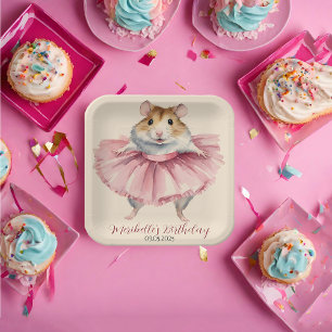 Plato De Papel Ballerina Hamster Chica Cumpleaños Gracias