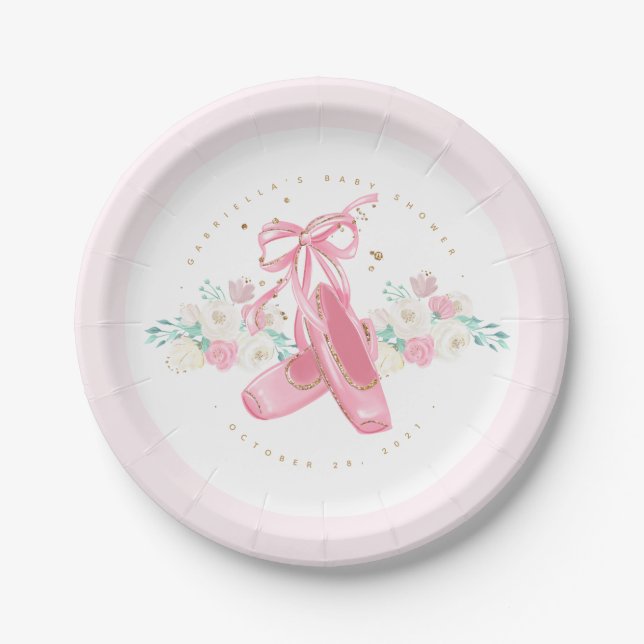 Plato De Papel Ballerina Pointe Shoes Baby Shower (Anverso)
