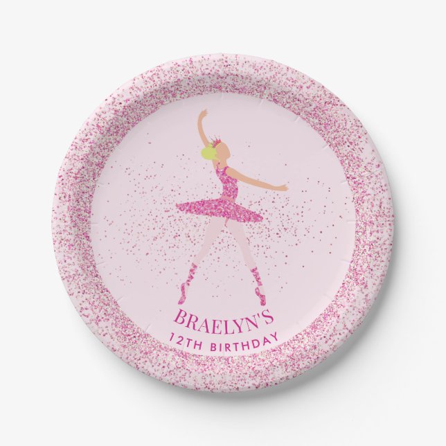 Plato De Papel Ballerina Purpurina Confetti Birthday Design (Anverso)