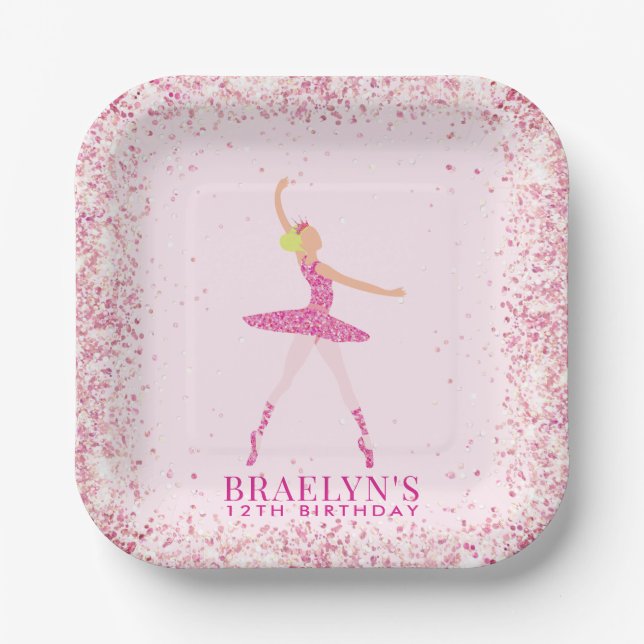 Plato De Papel Ballerina Purpurina Confetti Birthday Design (Anverso)