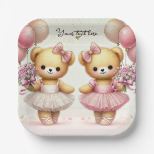 Plato De Papel Ballerina Twinkle Toes Twin Bears Birday Party