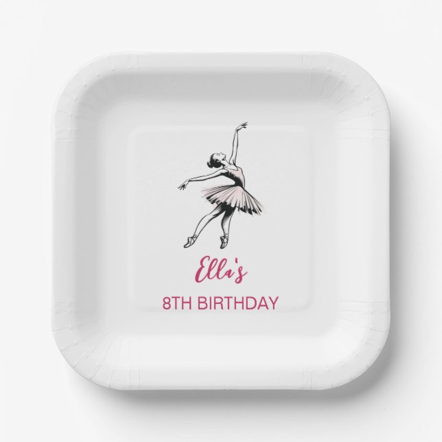 Plato De Papel Ballet Ballerina Chica de la fiesta de cumpleaños (Anverso)