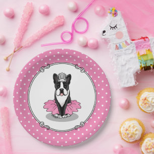 Plato De Papel Ballet Ballerina Princess Boston Terrier (negro)